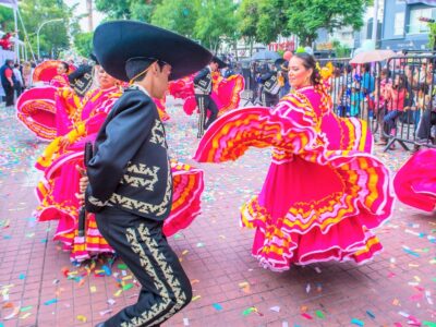 GUADALAJARA , MEXICO - AUG 28 : Participants in a parde during the 23rd International Mariachi & Charros festival in Guadalajara Mexico on August 28 , 2016.